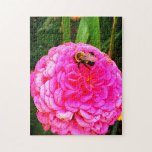 Bumble Bee On A Pink Flower Jigsaw Puzzle