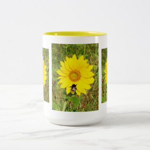 Bumble bee on a sunflower Two-Tone coffee mug