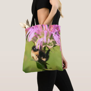 Bumble Bee On Bee Balm Flower Close Up  Tote Bag