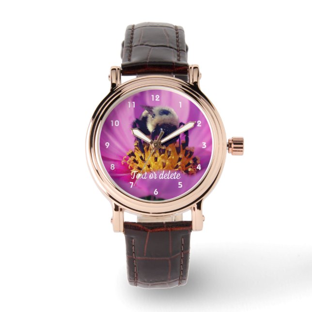 Bumble Bee On Cosmos Flower Personalised  Watch (Front)