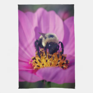 Bumble Bee On Cosmos Flower  Tea Towel