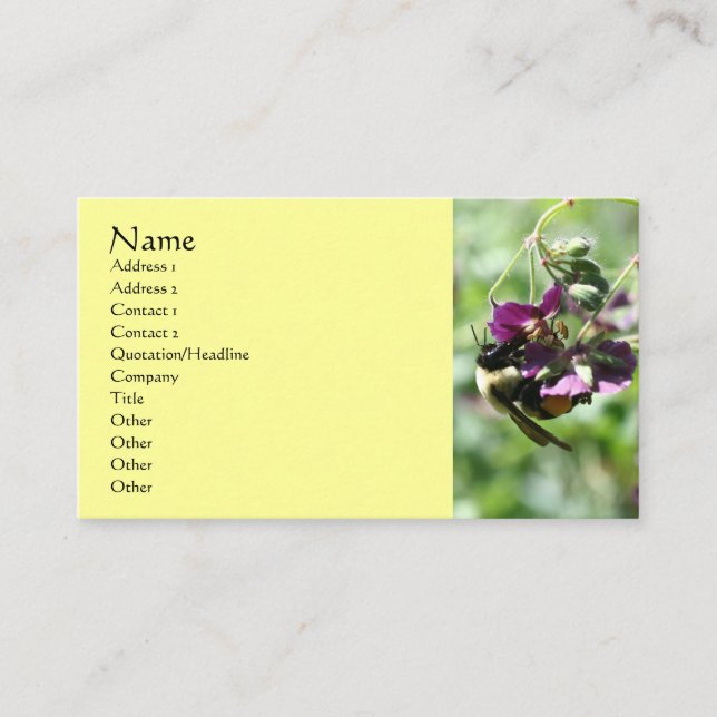 Bumble Bee On Flower Nature Business Card (Front)