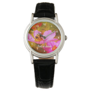 Bumble Bee On Pink Cosmos Abstract Personalised Watch