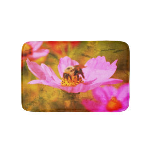 Bumble Bee On Pink Cosmos Flower Abstract  Bath Mat