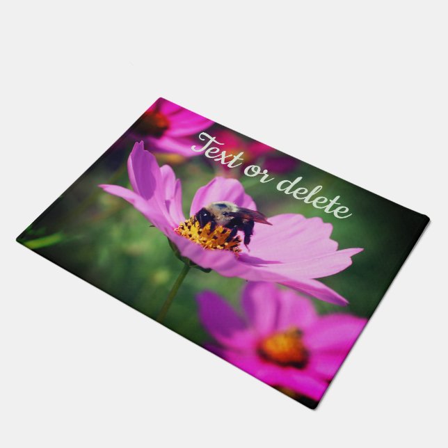 Bumble Bee On Pink Cosmos Flower Personalised Doormat (Angled)