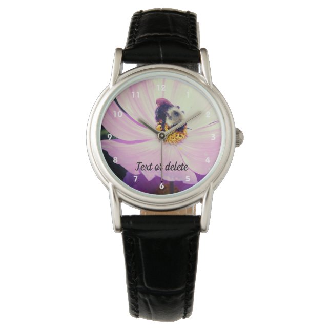 Bumble Bee On Pink Cosmos Flower Personalised  Watch (Front)