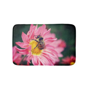 Bumble Bee On Pink Daisy Flower 2 Bath Mat