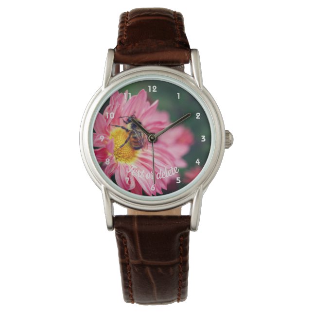 Bumble Bee On Pink Daisy Flower 2 Personalised  Watch (Front)