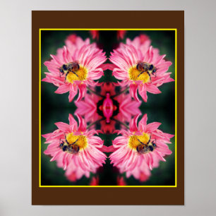 Bumble Bee On Pink Daisy Flower Abstract Poster