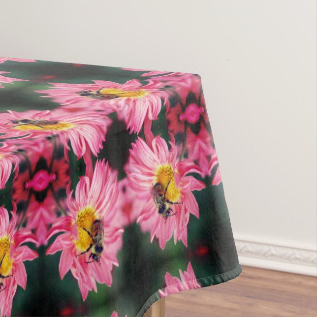 Bumble Bee On Pink Daisy Flower Abstract   Tablecloth (In Situ)