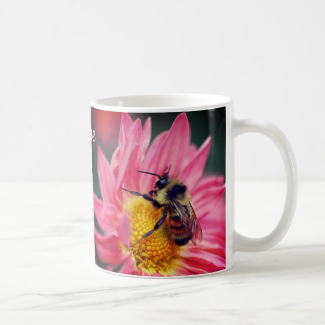 Bumble Bee On Pink Daisy Flower Personalised Coffee Mug (Right)