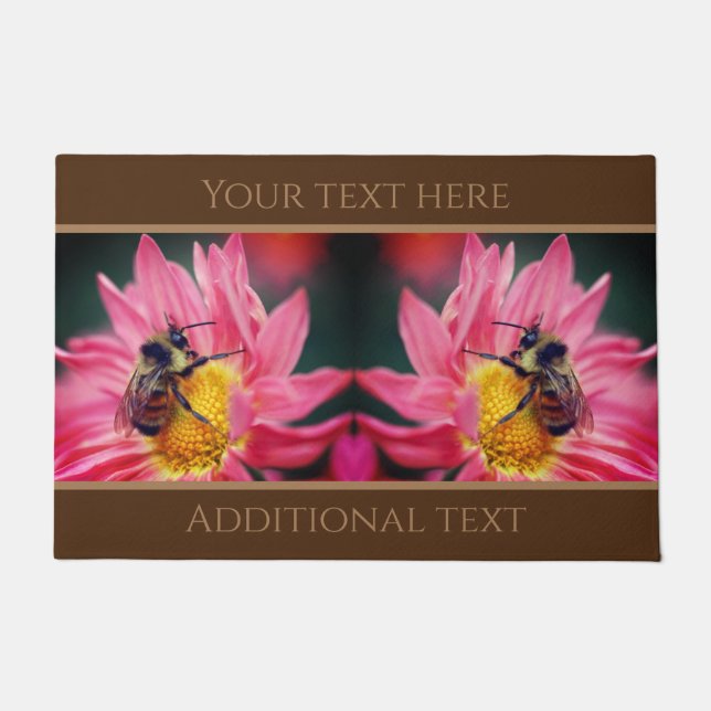 Bumble Bee On Pink Daisy Flower Personalised  Doormat (Front)