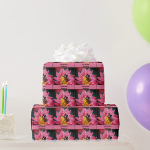 Bumble Bee On Pink Daisy Flower Personalised Wrapping Paper