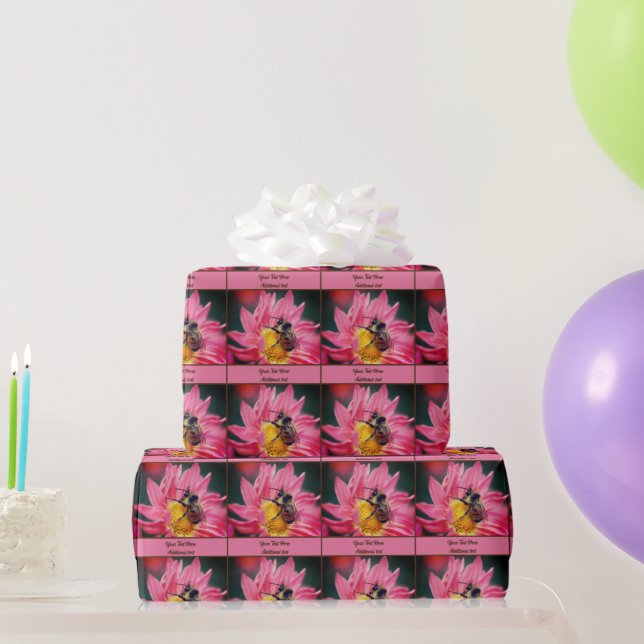 Bumble Bee On Pink Daisy Flower Personalised Wrapping Paper (Party Gifts)