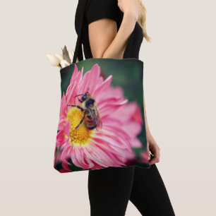 Bumble Bee On Pink Daisy Flower Tote Bag