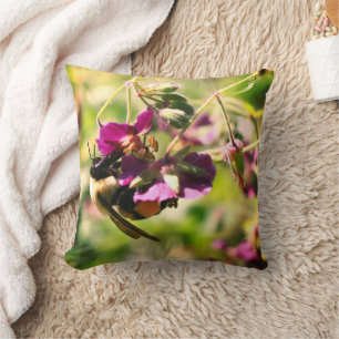Bumble Bee On Pink Flower Cushion