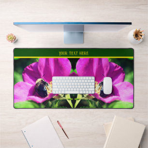 Bumble Bee On Pink Rose Nature Personalized Desk Mat