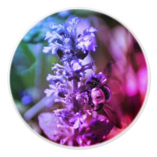 Bumble Bee On Purple Flower Abstract Colours  Ceramic Knob