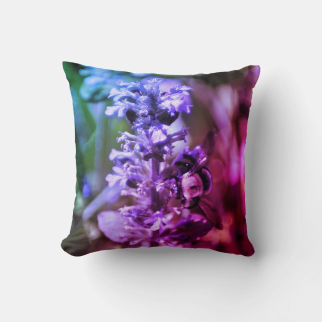 Bumble Bee On Purple Flower Abstract Colours  Cushion (Front)