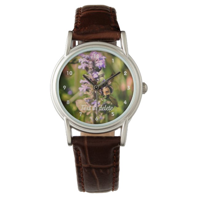 Bumble Bee On Purple Flower Personalised  Watch (Front)