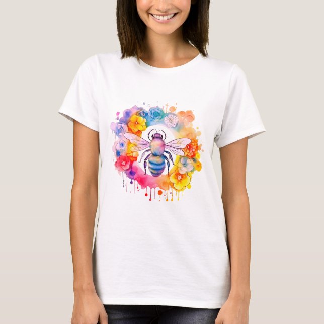 Bumble bee on rainbow flowers T-Shirt (Front)