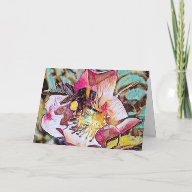 Bumble Bee On Rose Oil Painting Birthday Card (Front)