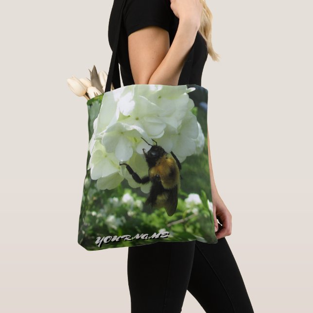 Bumble Bee on Snowball bush  and your name Tote Bag (Close Up)