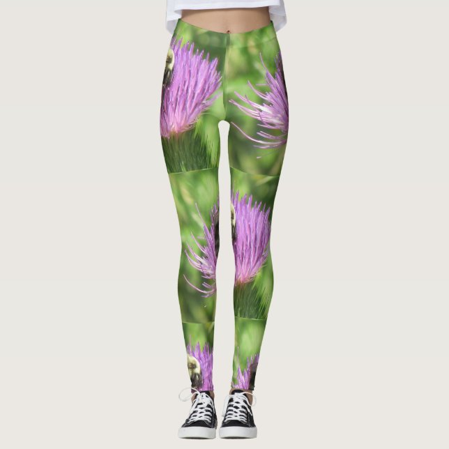 Bumble Bee On Thistle Leggings (Front)