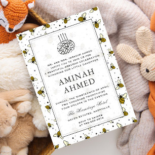 Bumble Bee Pattern Islamic Neutral Aqiqa Aqeeqa  Invitation
