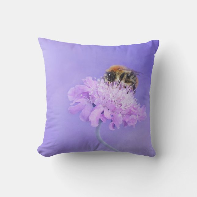 Bumble Bee Perched on a Pink Flower Cushion (Front)