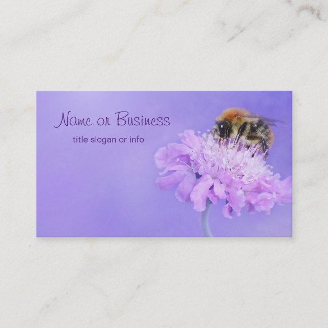 Bumble Bee Perched on a Purple Flower Business Card (Front)