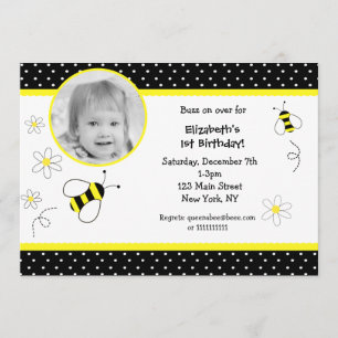 Bumble Bee Photo Birthday invitations