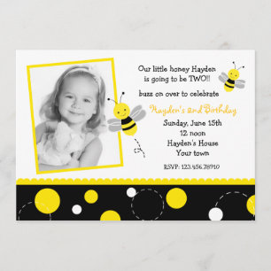 Bumble Bee Photo Birthday Party Invitations