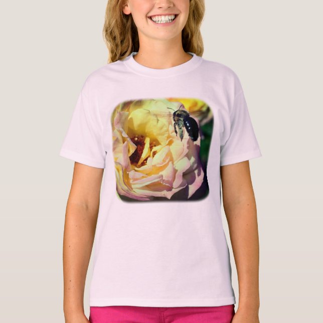 Bumble Bee Pink Rose Nature T-Shirt (Front)