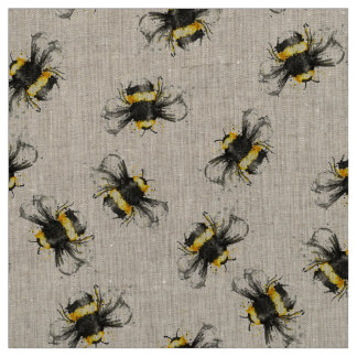 Bumble Bee Print Fabric - Natural