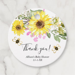 Bumble bee sunflowers pink yellow favour tags