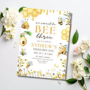 Bumble Bee Three Birthday Garden Kids Party Invitation