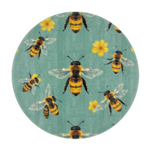 Bumble Bee Watercolor Realistic Honeycomb  Cutting Board