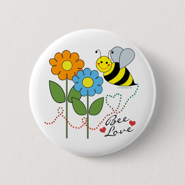 Bumble Bee With Flowers Bee Love 6 Cm Round Badge (Front)