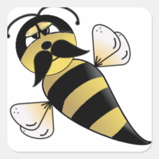 Bumble Bee with Moustache Square Sticker (Front)
