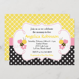 Bumble Bee Yellow and Black Baby Shower (Girl) Invitation