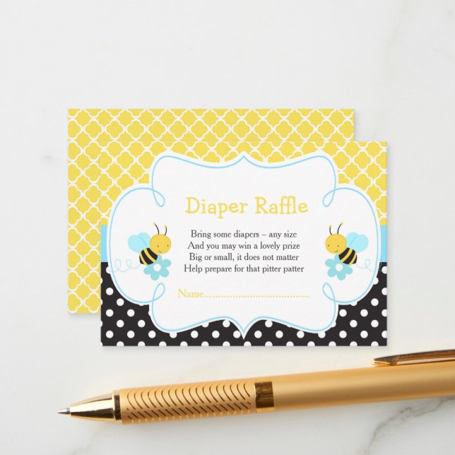 Bumble Bee Yellow and Black Diaper Raffle (Boy) Enclosure Card (Front/Back In Situ)