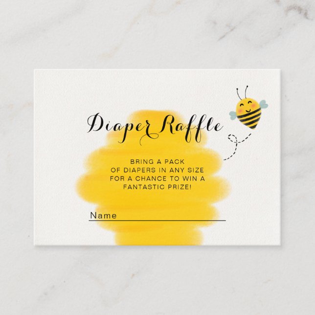 Bumble Bee Yellow  Baby Shower Diaper Raffle Enclosure Card (Front)