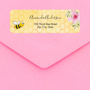 Bumble bee yellow honeycomb floral return address return address label
