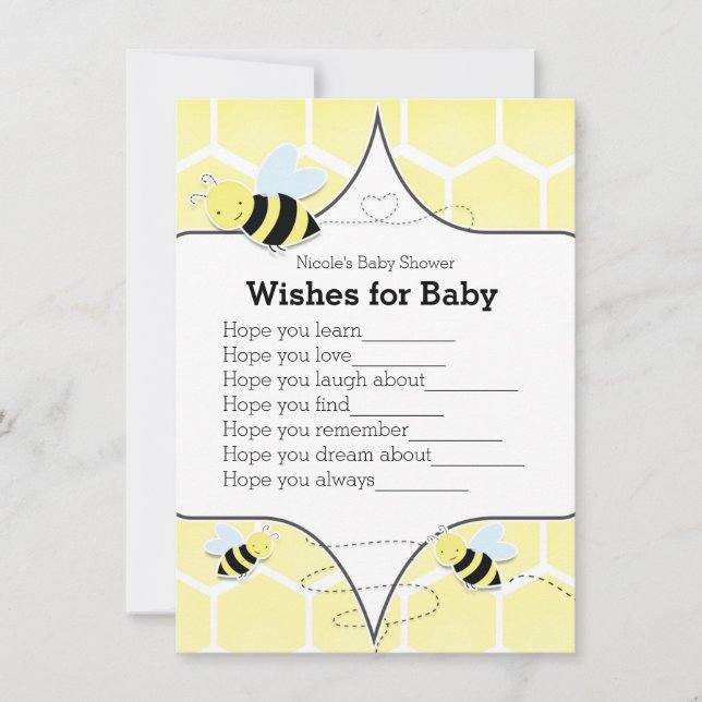 Bumble BEE Yellow Wishes for Baby Shower Game Invitation (Front)