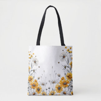 Bumble Bees and Daisies Lover Daisy Yellow Flower  Tote Bag