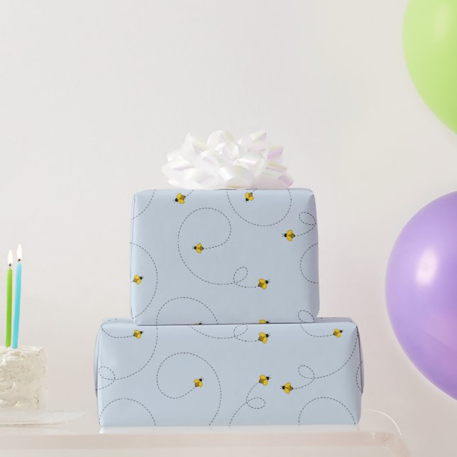 Bumble Bees Blue Baby Shower Seamless Wrapping Paper (Party Gifts)