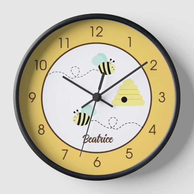 Bumble Bees Cute Bee Mint Green Nursery Clock (Front)