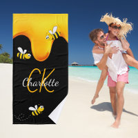 Bumble bees honey dripping monogram black golden