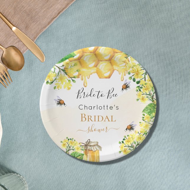 Bumble bees honey yellow florals Bridal Shower Paper Plate (Creator Uploaded)